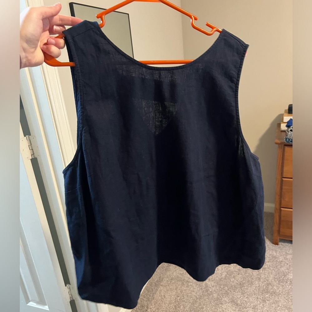 Navy linen tank top blouse, LOFT